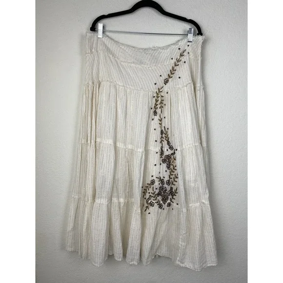 John Paul XL Skirt Tiered Embroidered Beaded Cowgirl Broomstick Full 100% Cotton - Picture 1 of 9